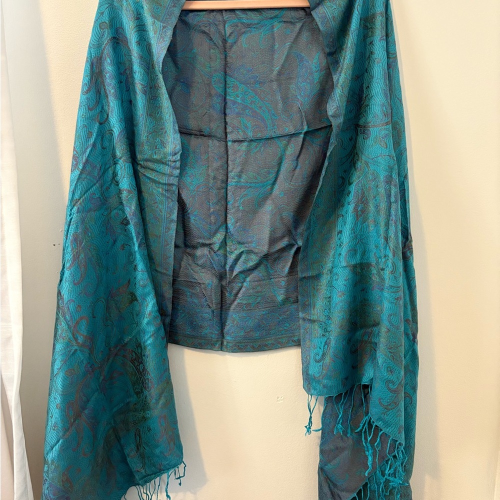 Teal and Gray Paisley Shawl